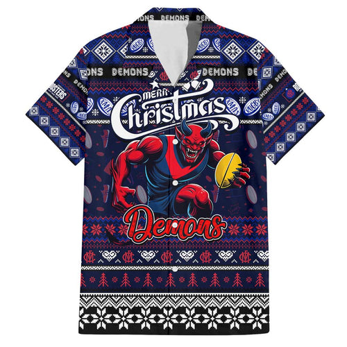 Personalized Demons Rugby Xmas Family Matching Off Shoulder Maxi Dress and Hawaiian Shirt Australia AFL Mascot