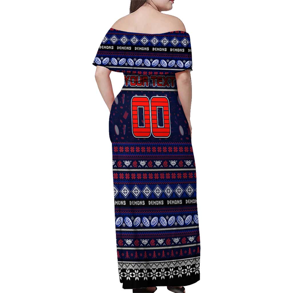 Personalized Demons Rugby Xmas Family Matching Off Shoulder Maxi Dress and Hawaiian Shirt Australia AFL Mascot