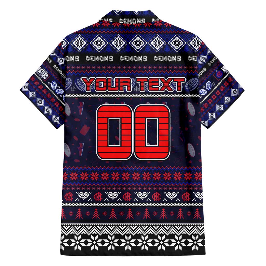 Personalized Demons Rugby Xmas Family Matching Off Shoulder Short Dress and Hawaiian Shirt Australia AFL Mascot