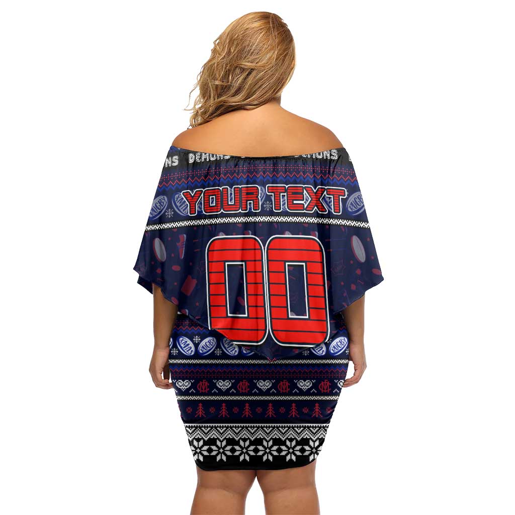 Personalized Demons Rugby Xmas Family Matching Off Shoulder Short Dress and Hawaiian Shirt Australia AFL Mascot