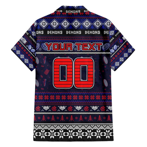Personalized Demons Rugby Xmas Family Matching Short Sleeve Bodycon Dress and Hawaiian Shirt Australia AFL Mascot