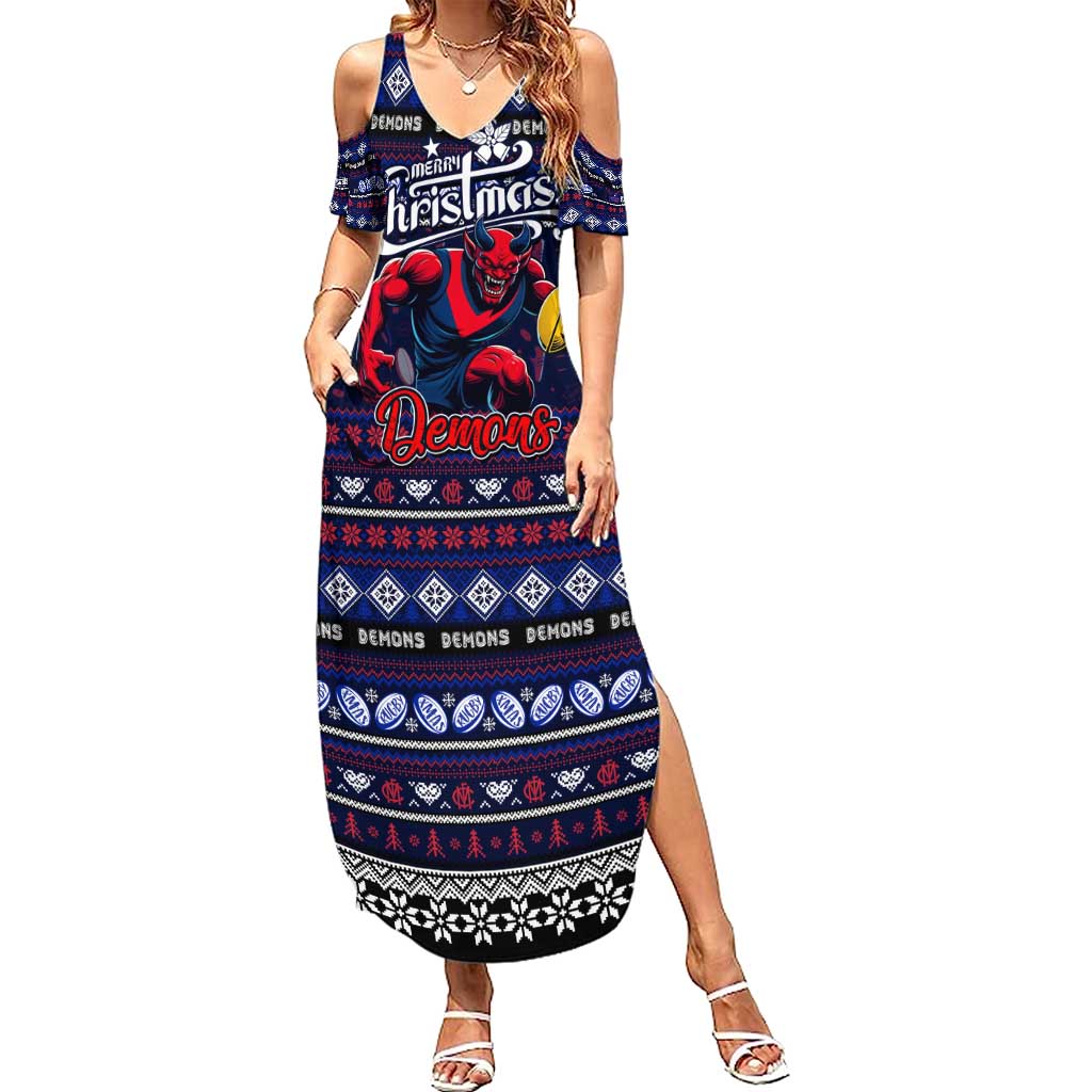 Personalized Demons Rugby Xmas Family Matching Summer Maxi Dress and Hawaiian Shirt Australia AFL Mascot