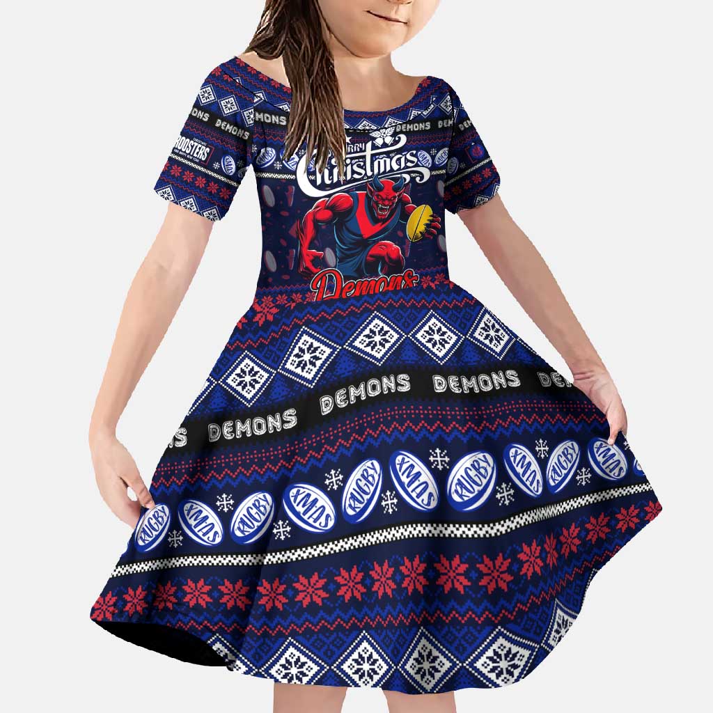 Personalized Demons Rugby Xmas Family Matching Tank Maxi Dress and Hawaiian Shirt Australia AFL Mascot