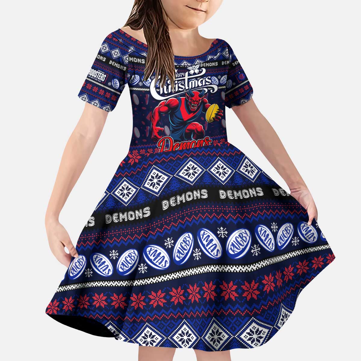 Personalized Demons Rugby Xmas Kid Short Sleeve Dress Australia AFL Mascot