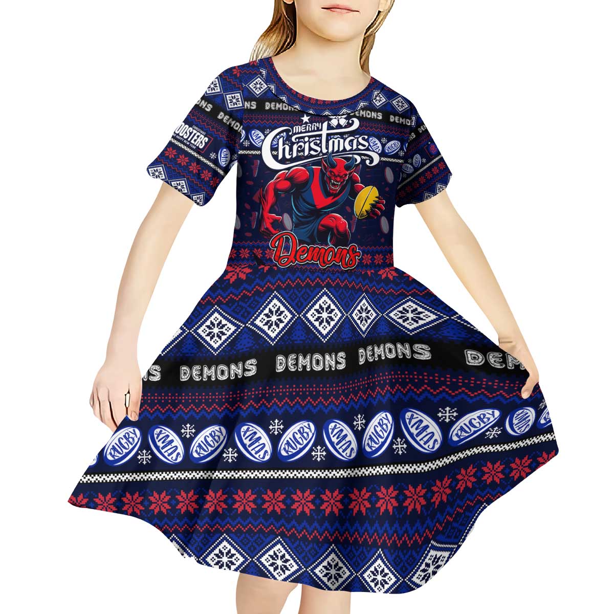 Personalized Demons Rugby Xmas Kid Short Sleeve Dress Australia AFL Mascot