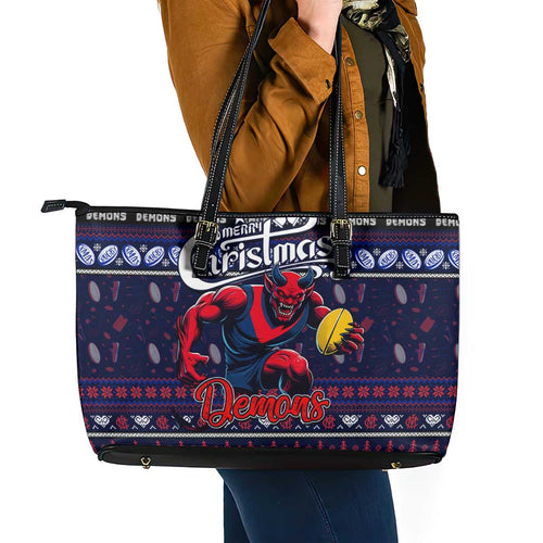 Demons Football Xmas Leather Tote Bag Australia AFL Mascot