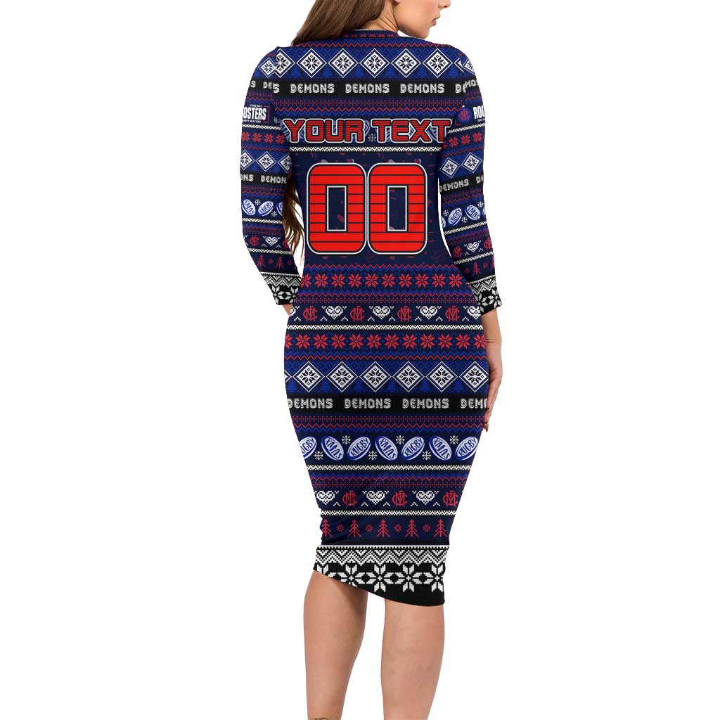 Personalized Demons Rugby Xmas Long Sleeve Bodycon Dress Australia AFL Mascot