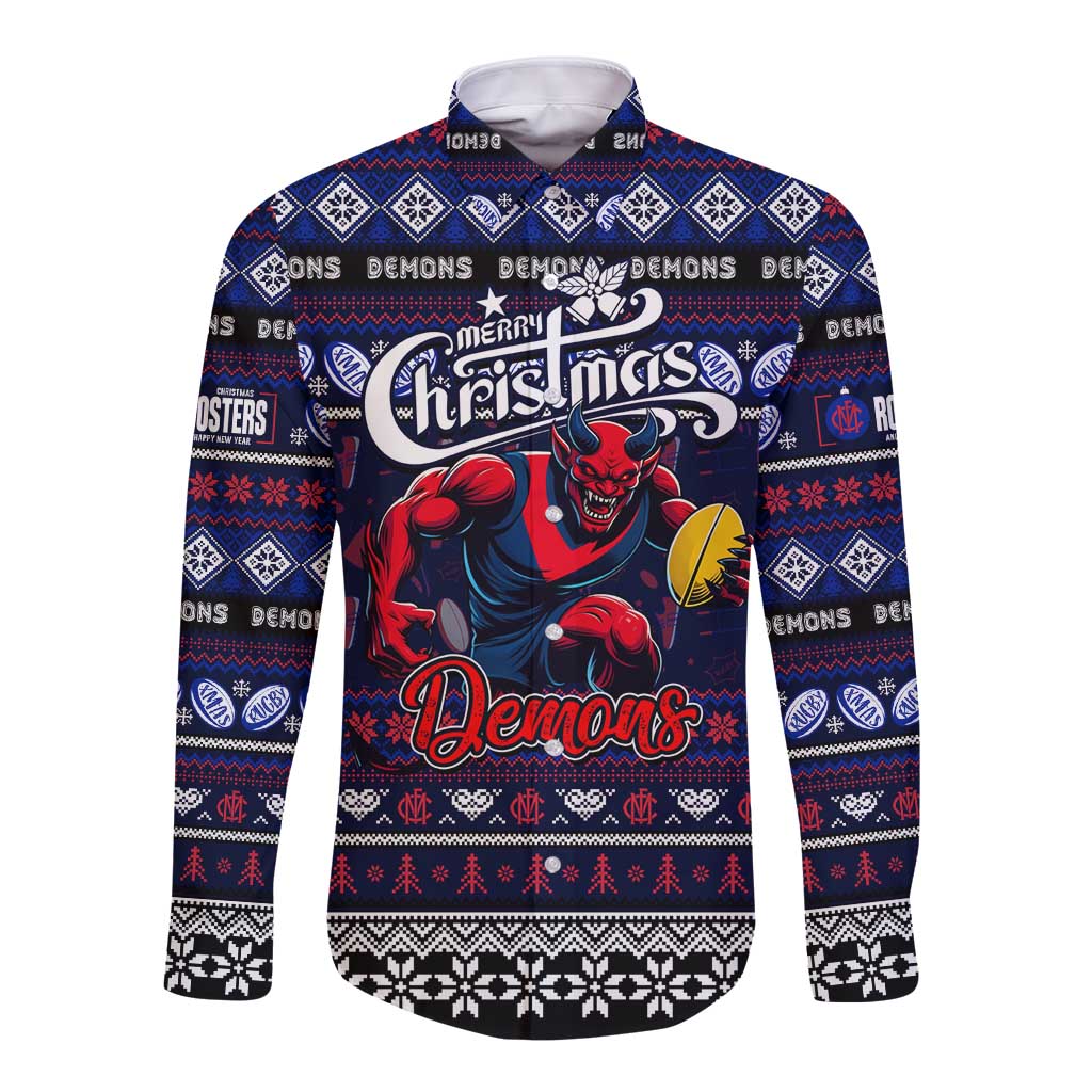 Personalized Demons Rugby Xmas Long Sleeve Button Shirt Australia AFL Mascot