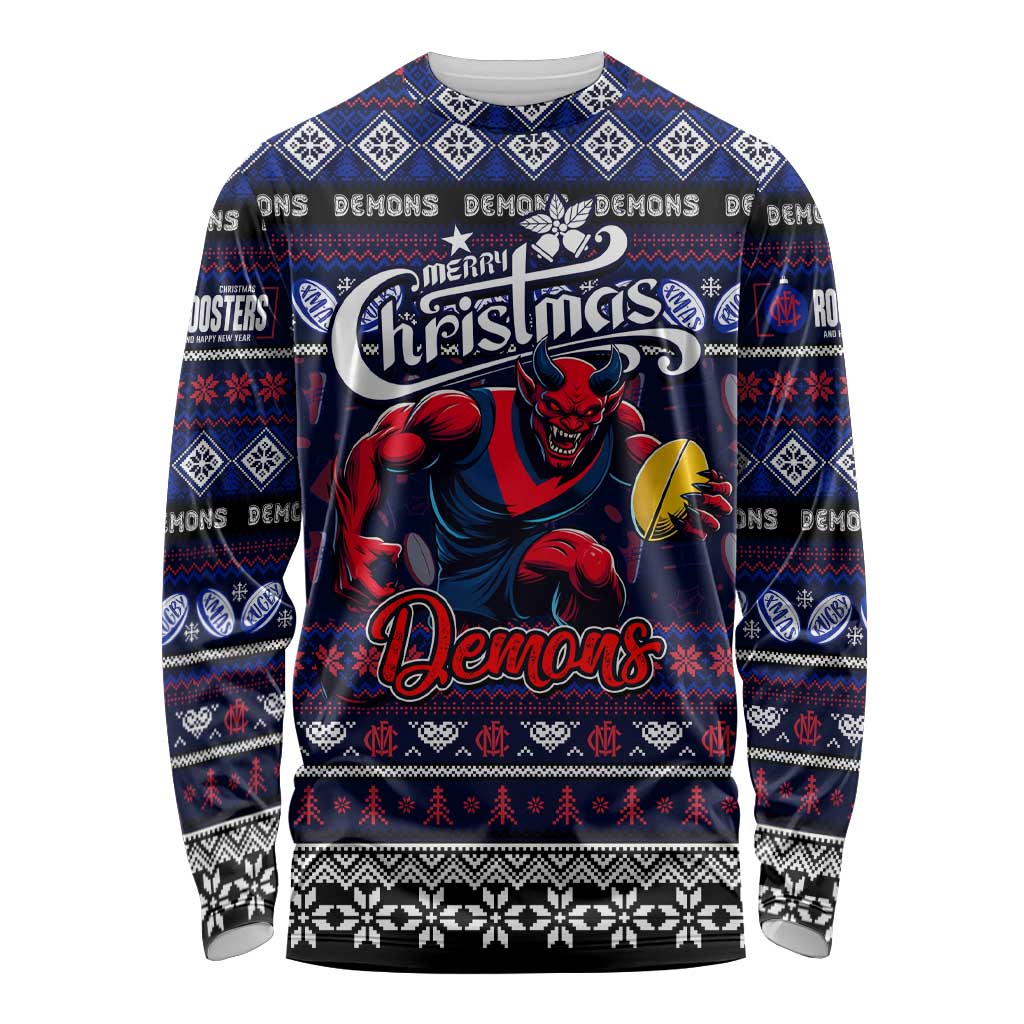 Personalized Demons Rugby Xmas Long Sleeve Shirt Australia AFL Mascot
