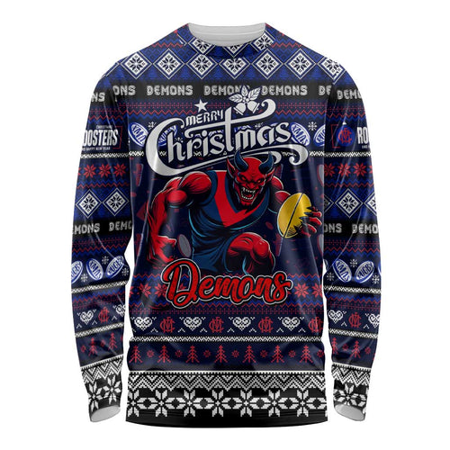 Personalized Demons Rugby Xmas Long Sleeve Shirt Australia AFL Mascot