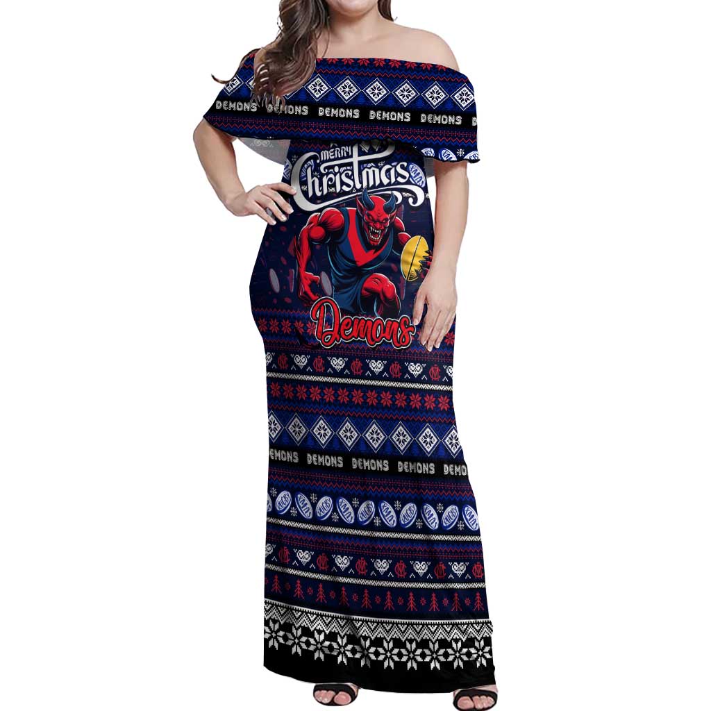Personalized Demons Rugby Xmas Off Shoulder Maxi Dress Australia AFL Mascot