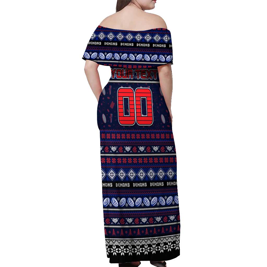 Personalized Demons Rugby Xmas Off Shoulder Maxi Dress Australia AFL Mascot