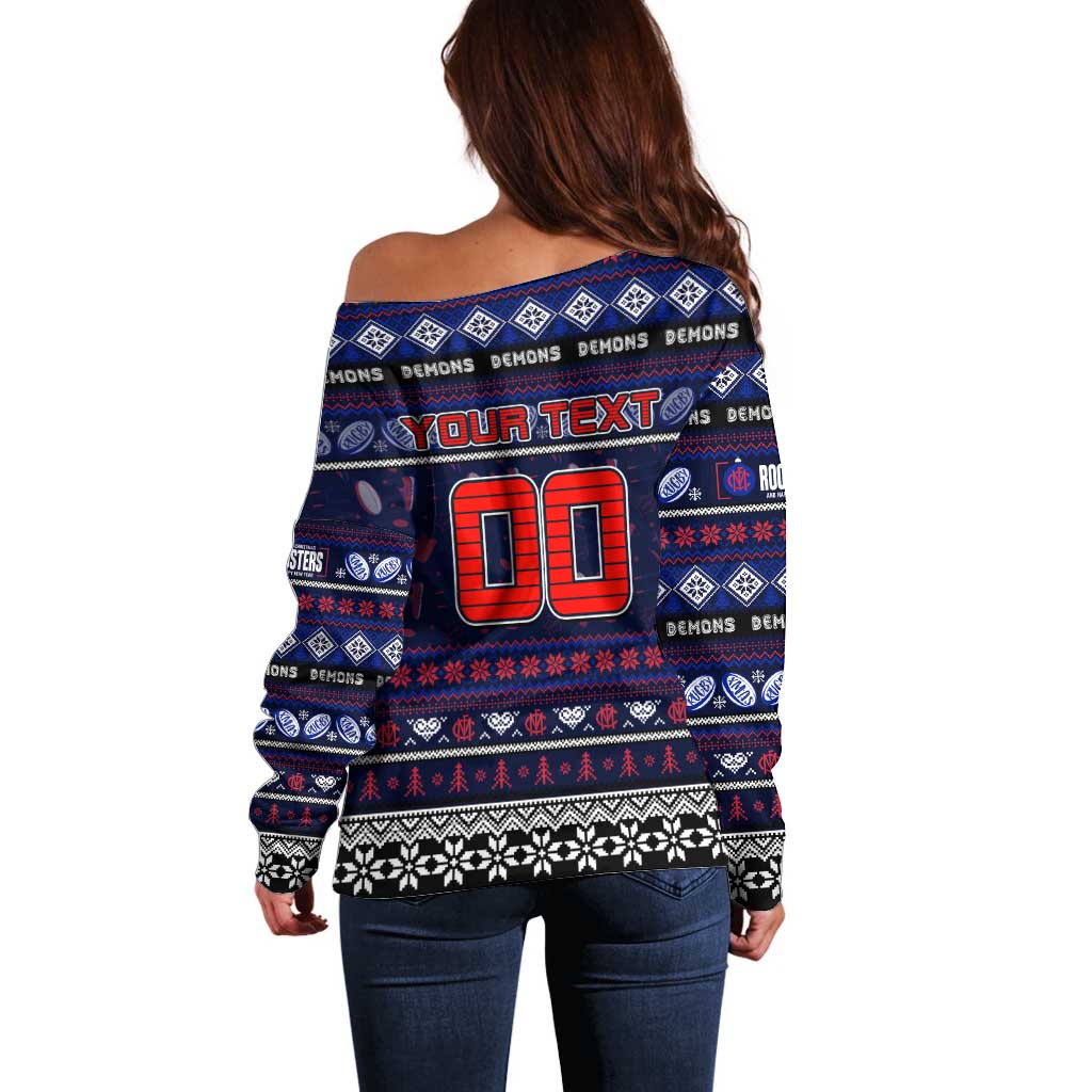 Personalized Demons Rugby Xmas Off Shoulder Sweater Australia AFL Mascot