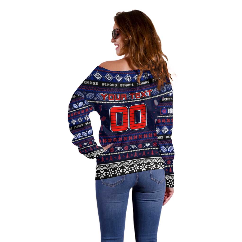 Personalized Demons Rugby Xmas Off Shoulder Sweater Australia AFL Mascot