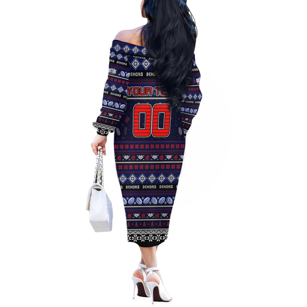 Personalized Demons Rugby Xmas Off The Shoulder Long Sleeve Dress Australia AFL Mascot