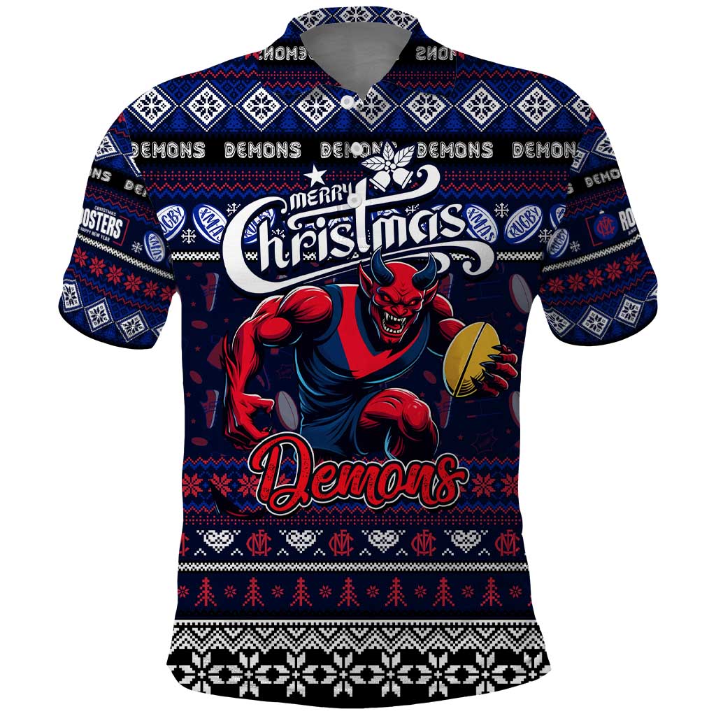 Personalized Demons Rugby Xmas Polo Shirt Australia AFL Mascot
