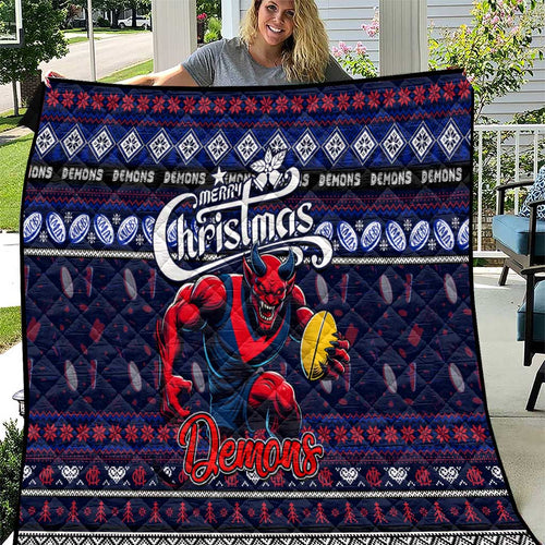 Demons Football Xmas Quilt Australia AFL Mascot