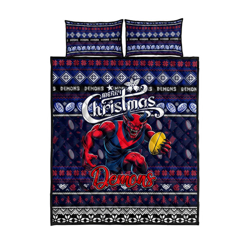 Demons Football Xmas Quilt Bed Set Australia AFL Mascot