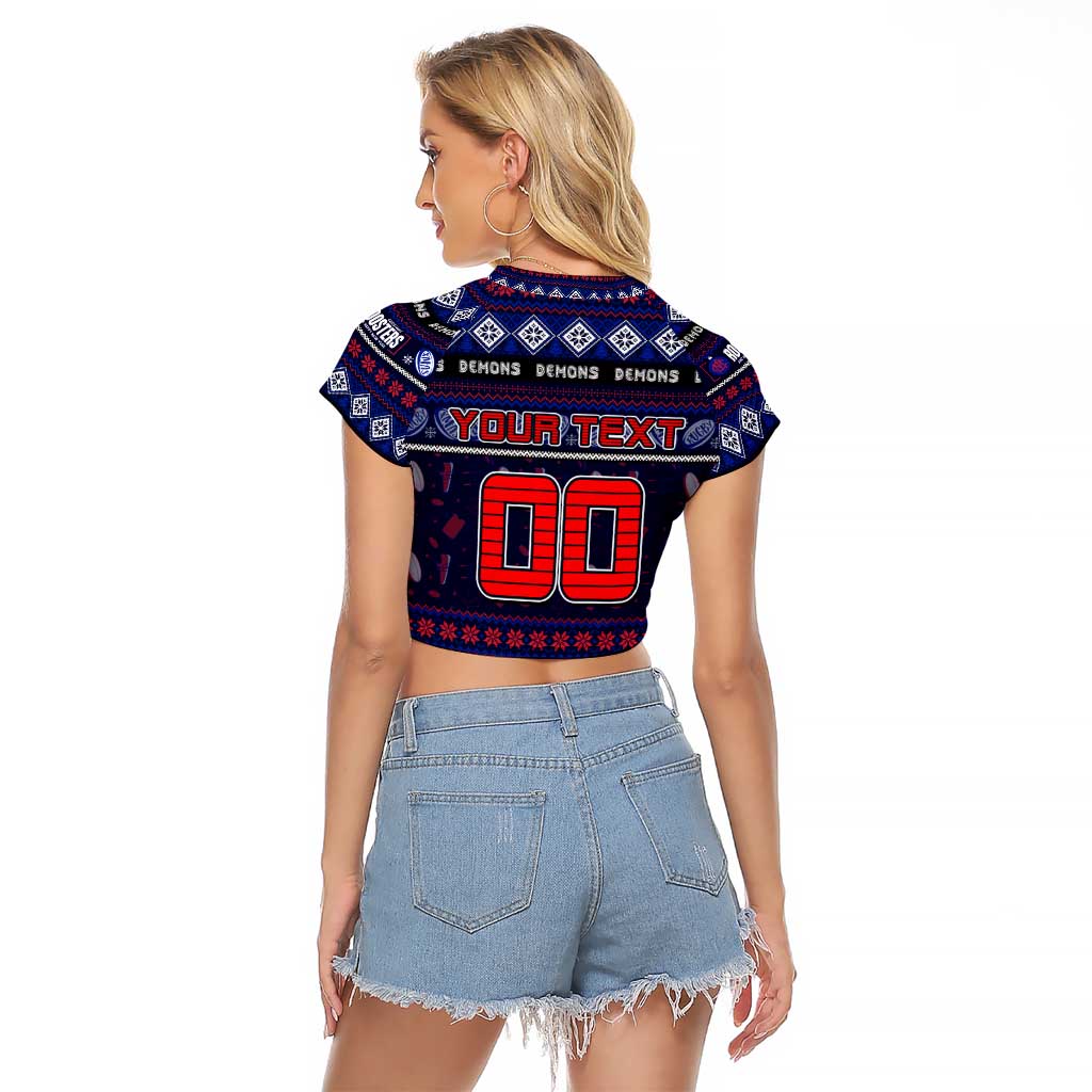 Personalized Demons Rugby Xmas Raglan Cropped T Shirt Australia AFL Mascot