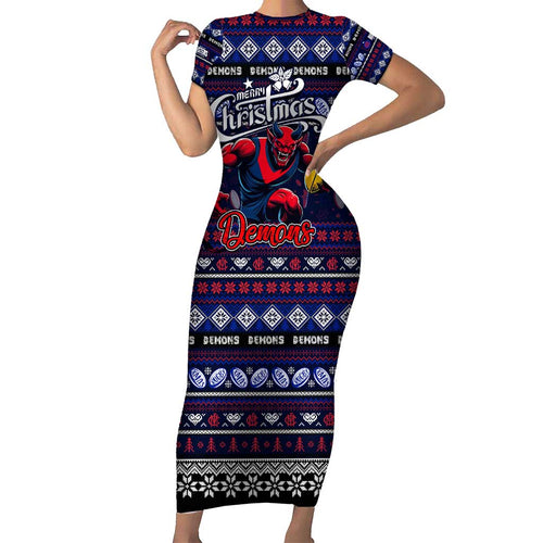 Personalized Demons Rugby Xmas Short Sleeve Bodycon Dress Australia AFL Mascot