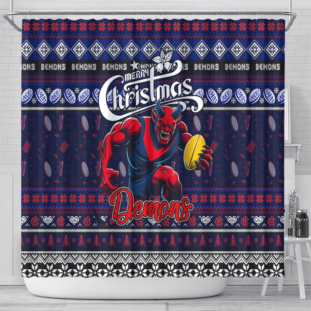 Demons Football Xmas Shower Curtain Australia AFL Mascot