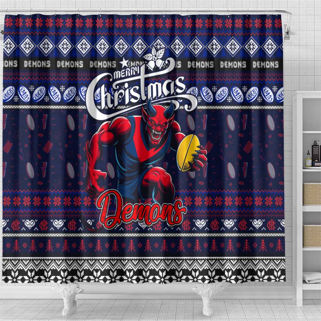 Demons Football Xmas Shower Curtain Australia AFL Mascot
