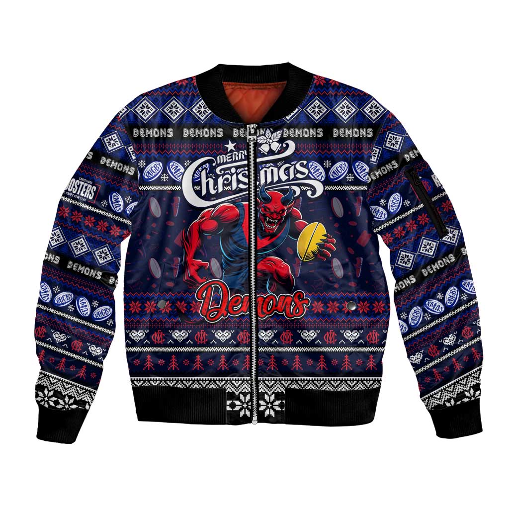 Personalized Demons Rugby Xmas Sleeve Zip Bomber Jacket Australia AFL Mascot
