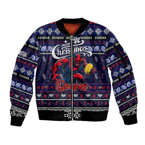 Personalized Demons Rugby Xmas Sleeve Zip Bomber Jacket Australia AFL Mascot