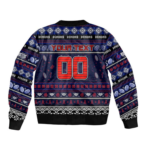 Personalized Demons Rugby Xmas Sleeve Zip Bomber Jacket Australia AFL Mascot