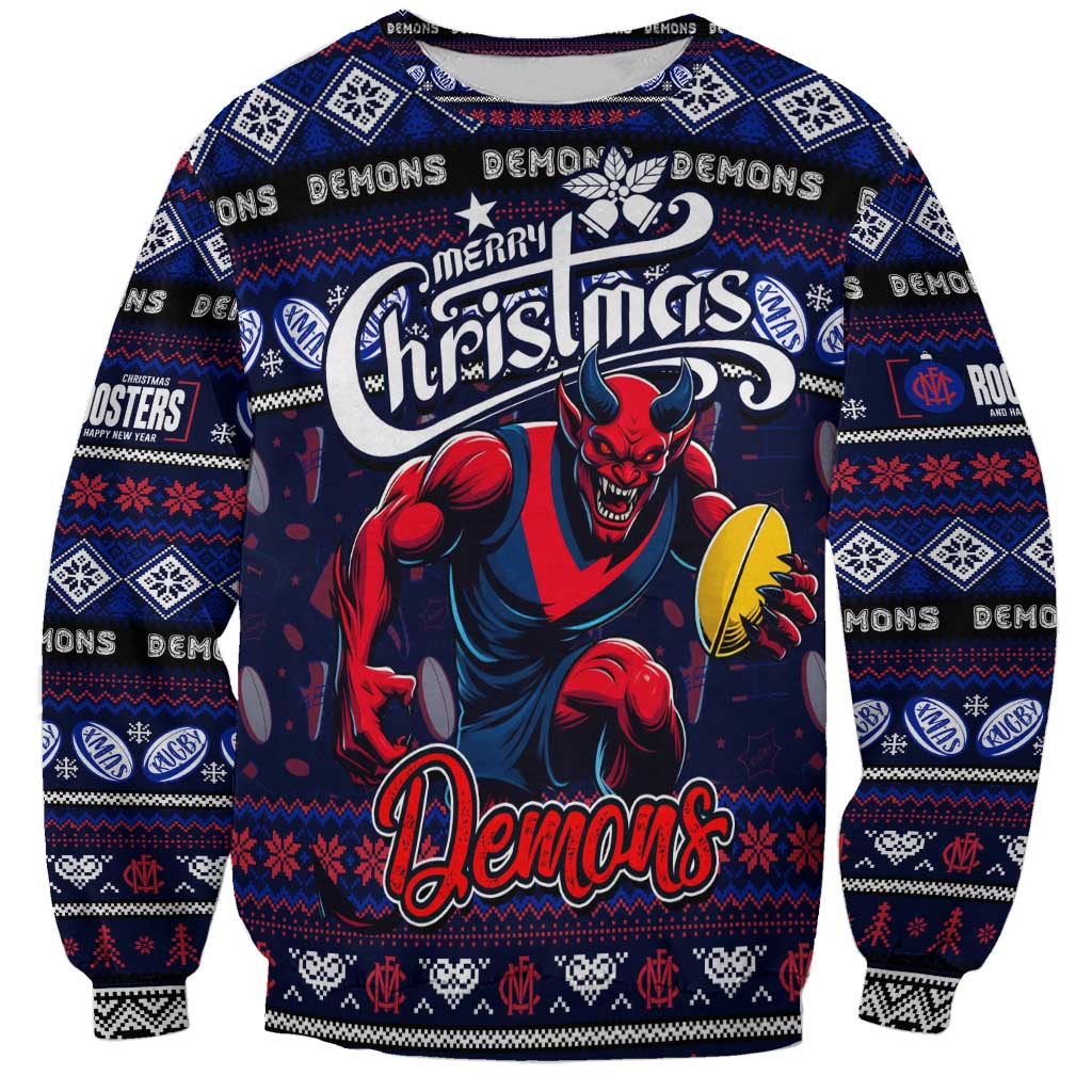 Personalized Demons Rugby Xmas Sweatshirt Australia AFL Mascot