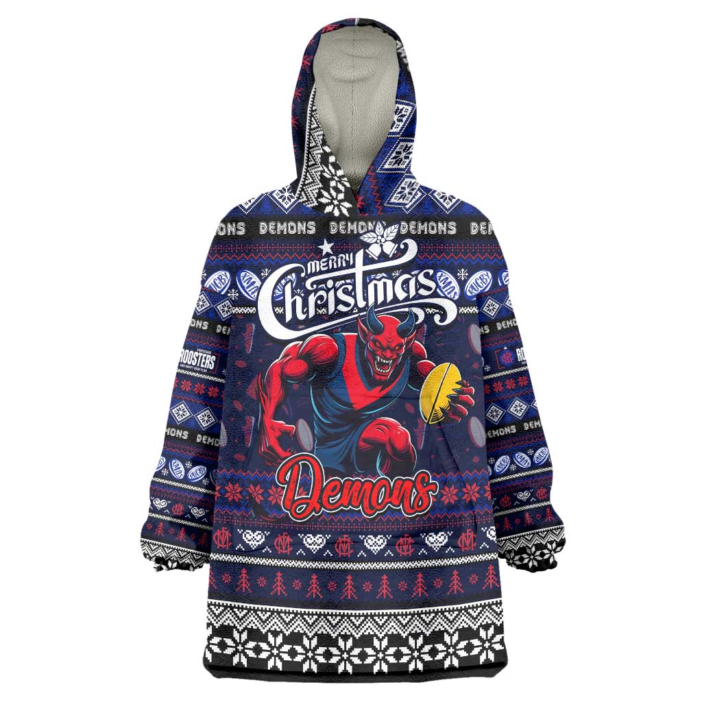Personalized Demons Rugby Xmas Wearable Blanket Hoodie Australia AFL Mascot
