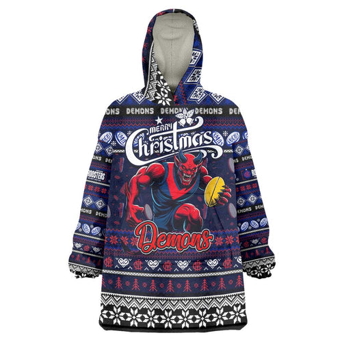 Personalized Demons Rugby Xmas Wearable Blanket Hoodie Australia AFL Mascot