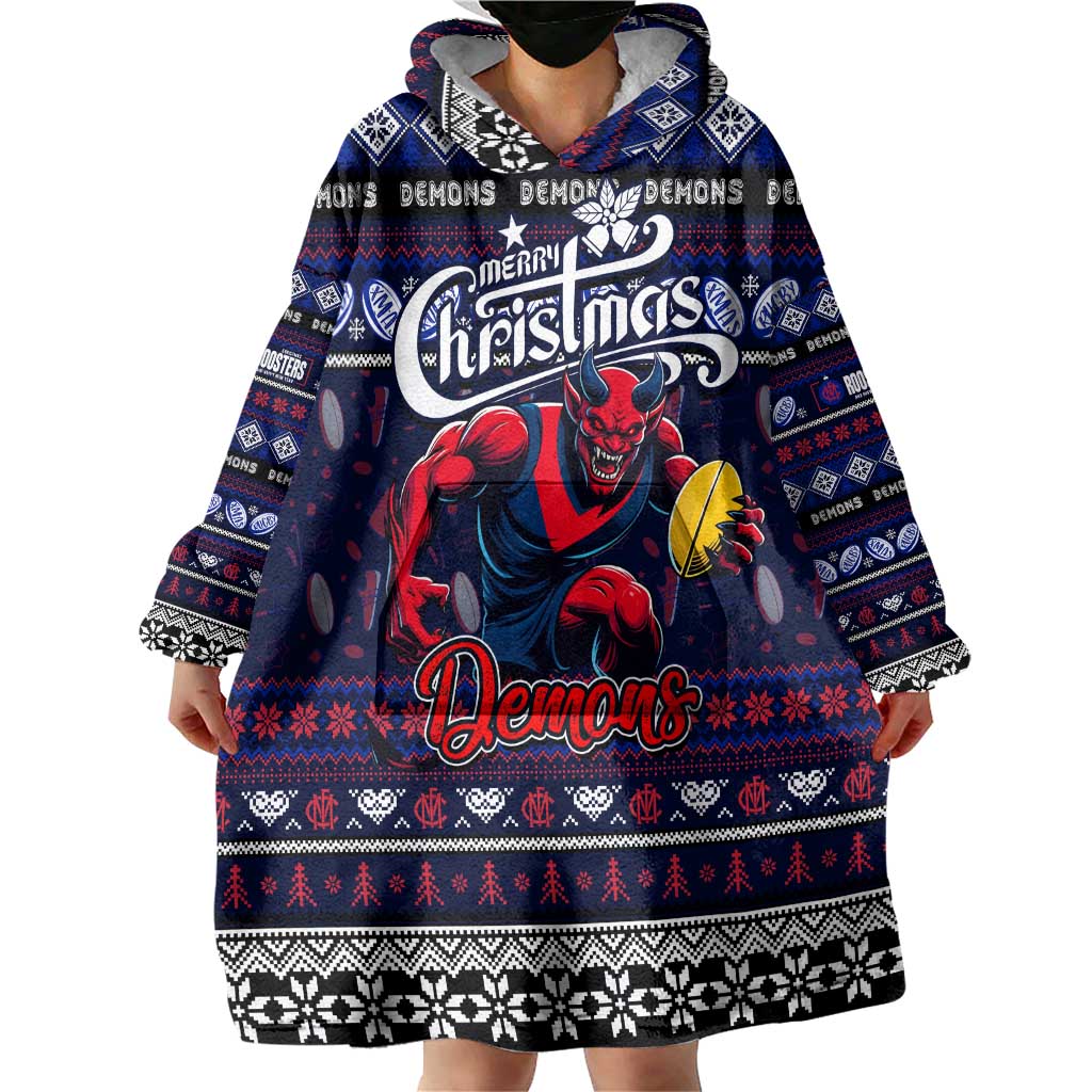 Personalized Demons Rugby Xmas Wearable Blanket Hoodie Australia AFL Mascot