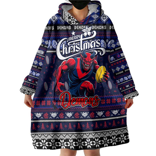 Personalized Demons Rugby Xmas Wearable Blanket Hoodie Australia AFL Mascot