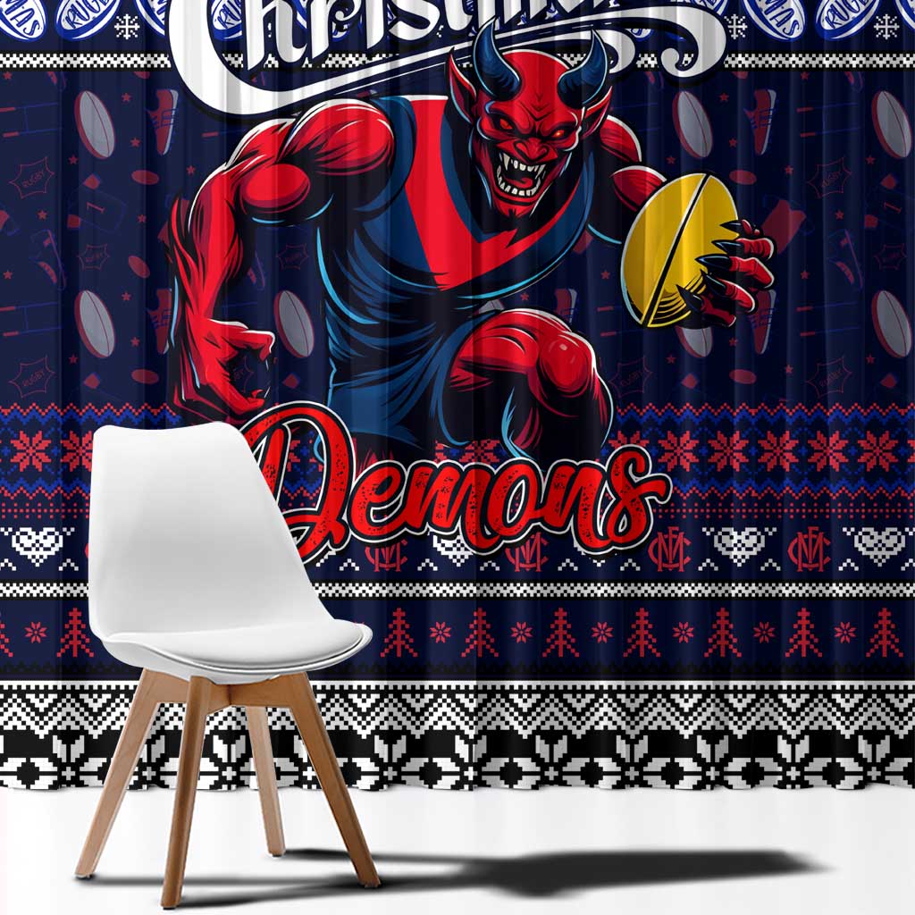 Demons Football Xmas Window Curtain Australia AFL Mascot