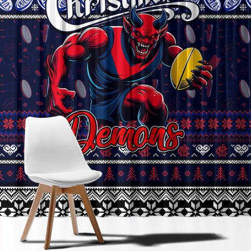 Demons Football Xmas Window Curtain Australia AFL Mascot