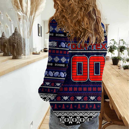 Personalized Demons Rugby Xmas Women Casual Shirt Australia AFL Mascot