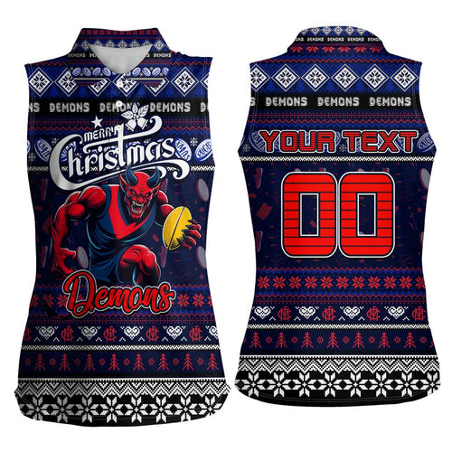 Personalized Demons Rugby Xmas Women Sleeveless Polo Shirt Australia AFL Mascot
