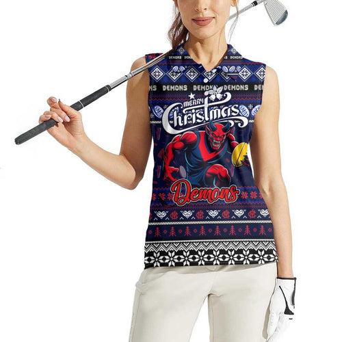 Personalized Demons Rugby Xmas Women Sleeveless Polo Shirt Australia AFL Mascot