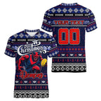 Personalized Demons Rugby Xmas Women V-Neck T-Shirt Australia AFL Mascot