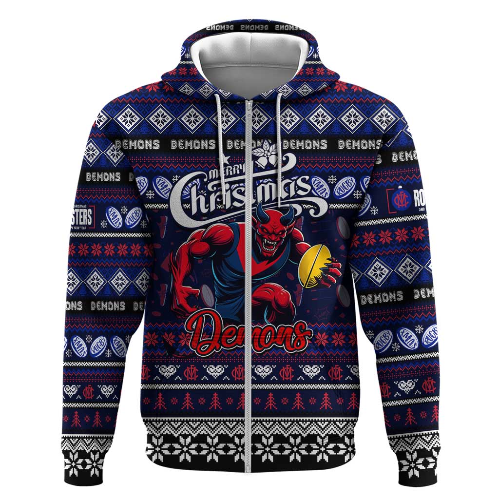 Personalized Demons Rugby Xmas Zip Hoodie Australia AFL Mascot