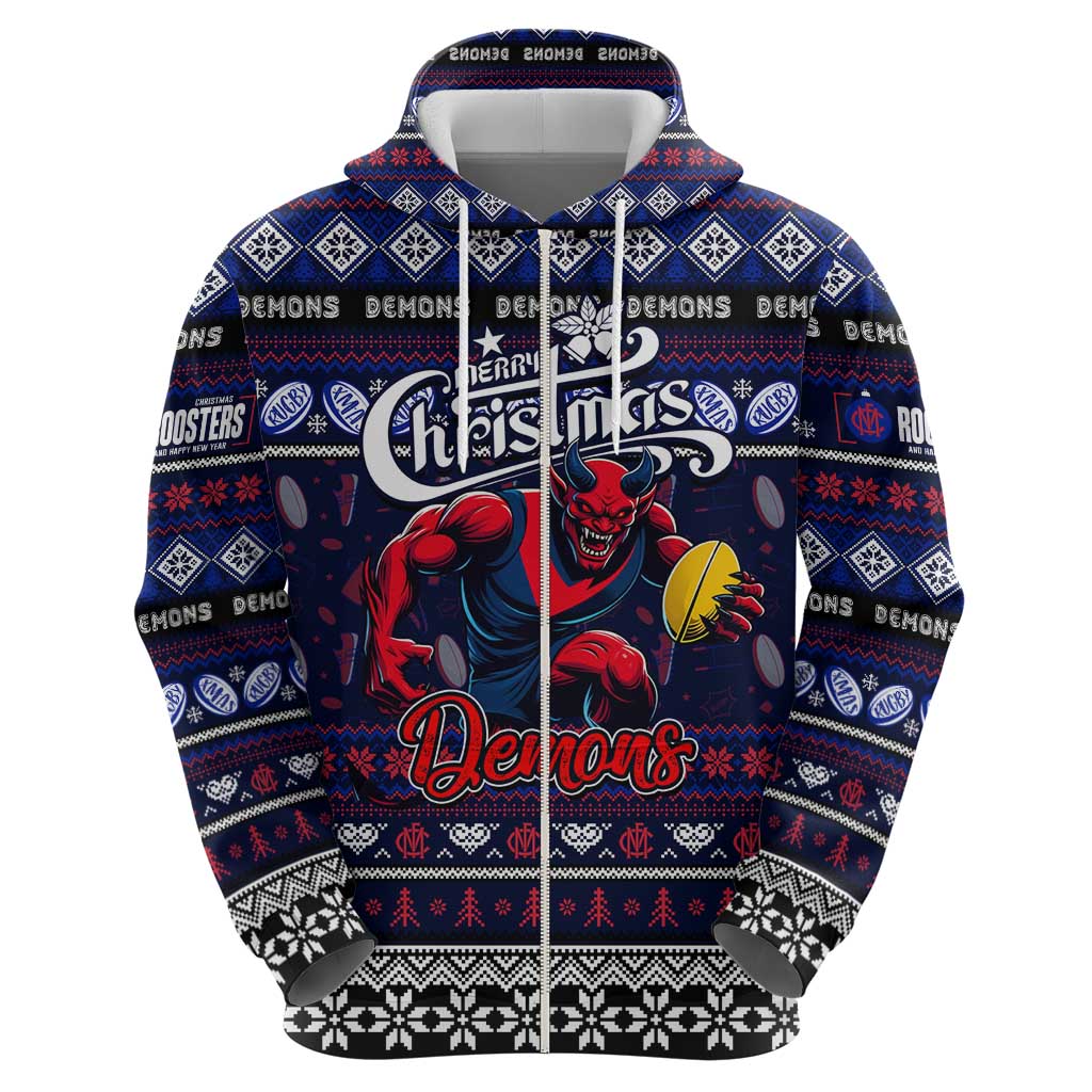 Personalized Demons Rugby Xmas Zip Hoodie Australia AFL Mascot