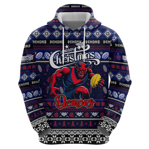 Personalized Demons Rugby Xmas Zip Hoodie Australia AFL Mascot