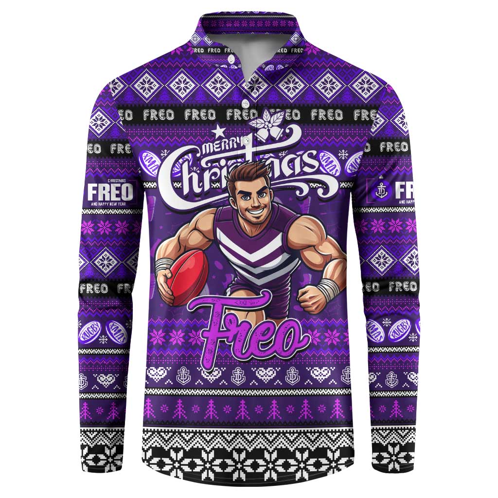 Personalized Freo Rugby Xmas Button Sweatshirt Australia AFL Mascot