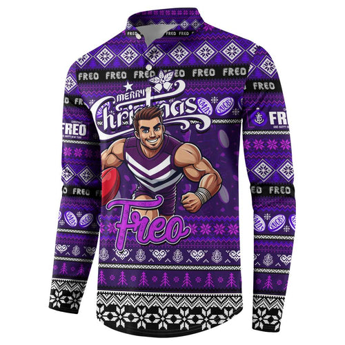 Personalized Freo Rugby Xmas Button Sweatshirt Australia AFL Mascot
