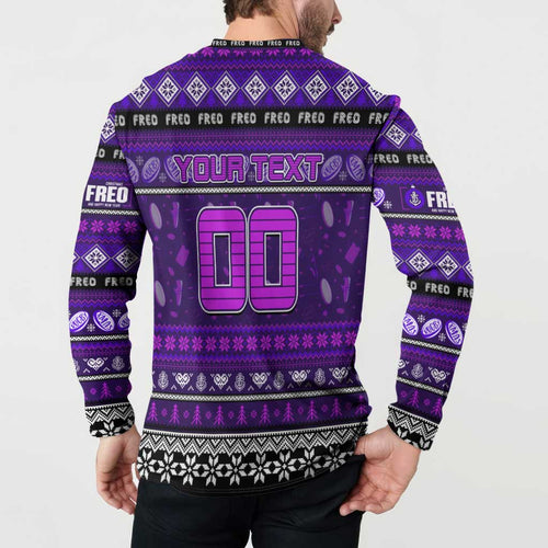 Personalized Freo Rugby Xmas Button Sweatshirt Australia AFL Mascot
