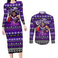 Personalized Freo Rugby Xmas Couples Matching Long Sleeve Bodycon Dress and Long Sleeve Button Shirt Australia AFL Mascot