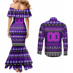 Personalized Freo Rugby Xmas Couples Matching Mermaid Dress and Long Sleeve Button Shirt Australia AFL Mascot