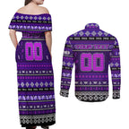 Personalized Freo Rugby Xmas Couples Matching Off Shoulder Maxi Dress and Long Sleeve Button Shirt Australia AFL Mascot
