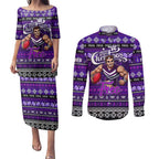 Personalized Freo Rugby Xmas Couples Matching Puletasi and Long Sleeve Button Shirt Australia AFL Mascot